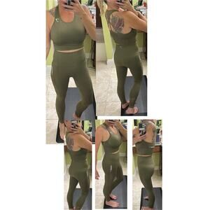 Gymshark NWOT Flex Dry Knit Cutout Workout Set small Olive Green 2 Piece